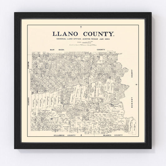 vintage map of Llano County, Texas, 1890