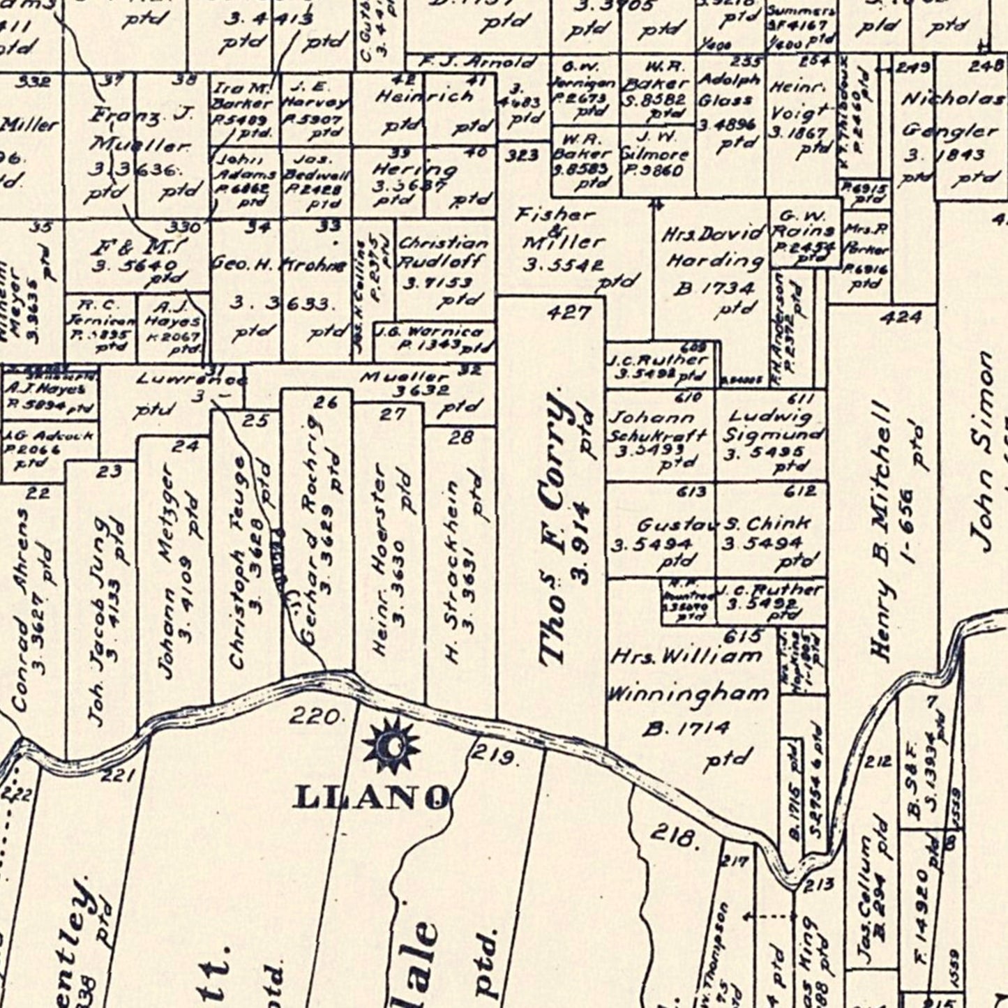 Vintage Map of Llano County, Texas, 1890