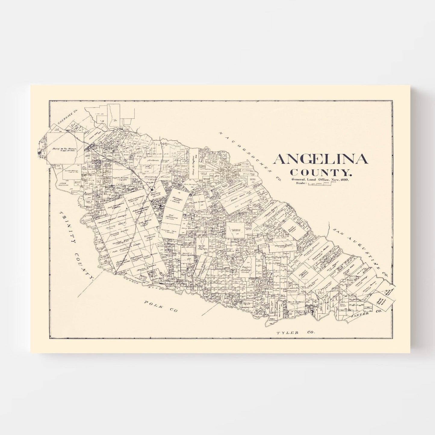 Vintage Map of Angelina County, Texas, 1899