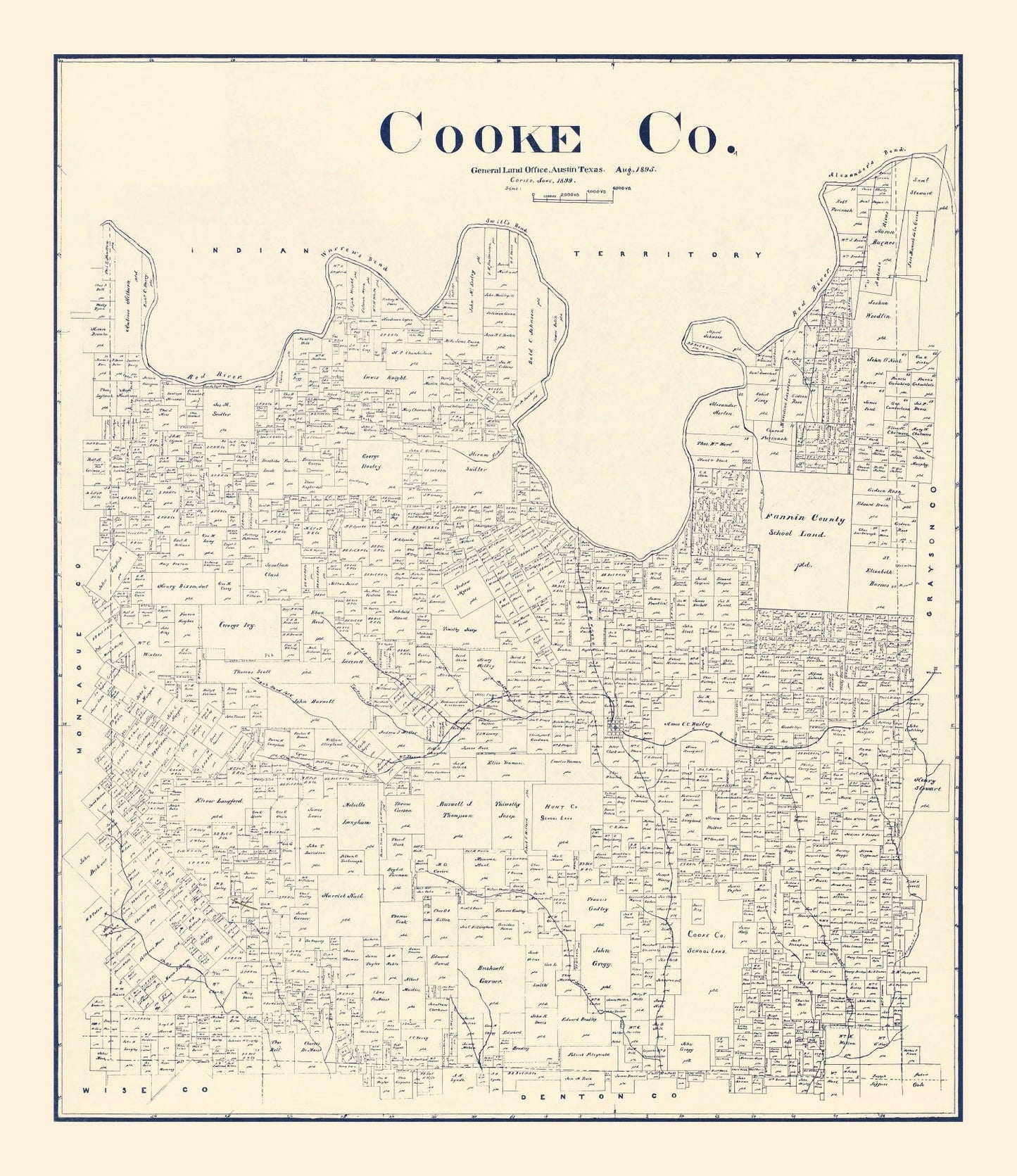 Vintage Map of Cooke County, Texas, 1899