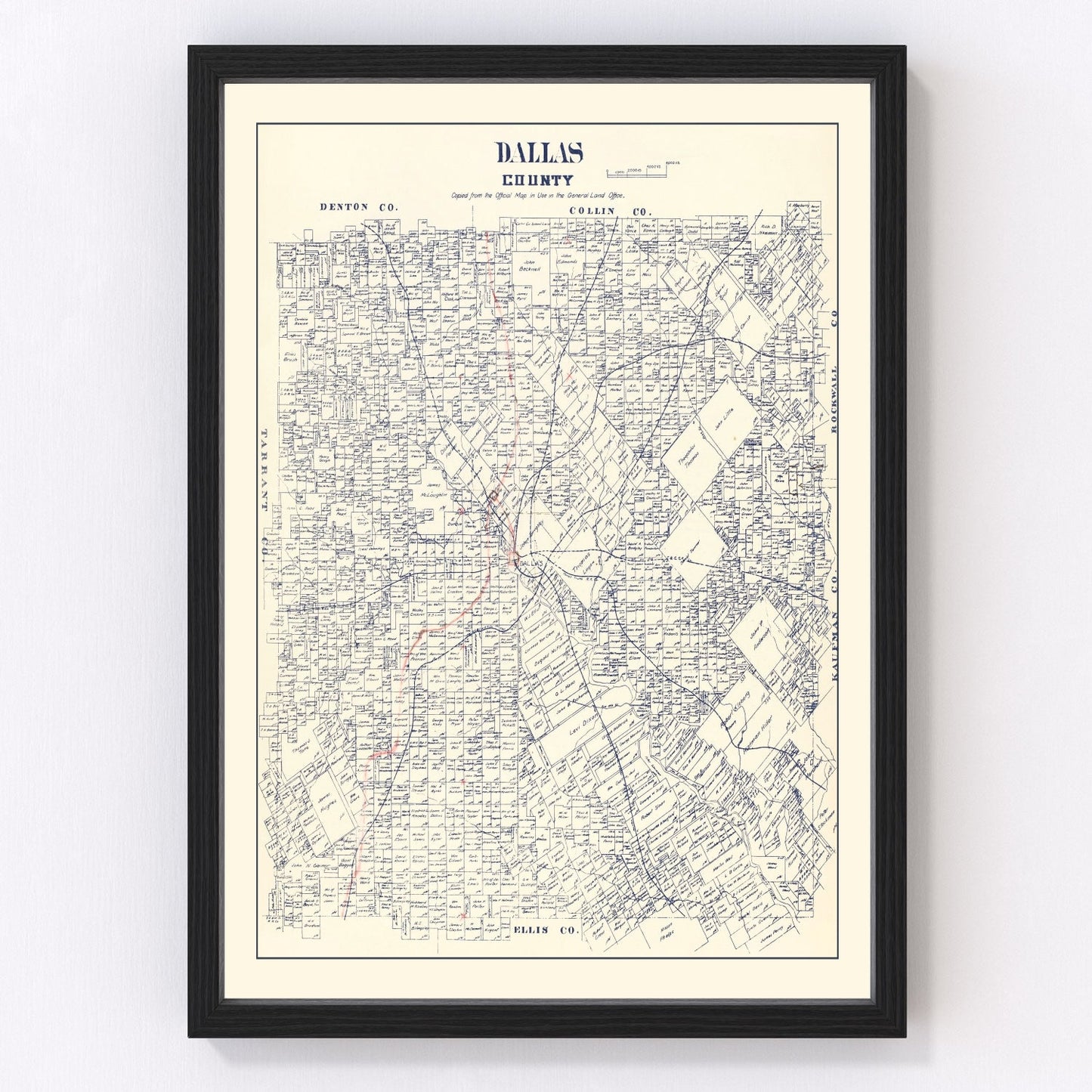 Vintage map of Dallas County, Texas, 1890