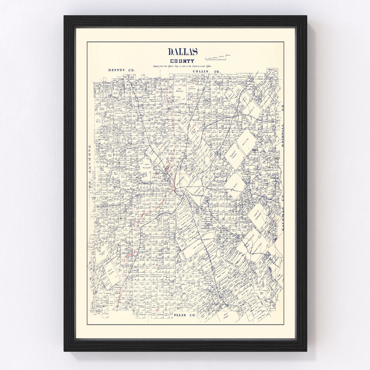 Vintage map of Dallas County, Texas, 1890