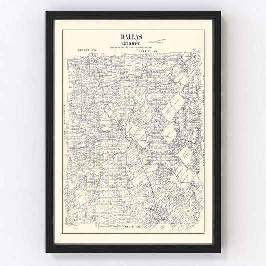 Vintage map of Dallas County, Texas, 1890