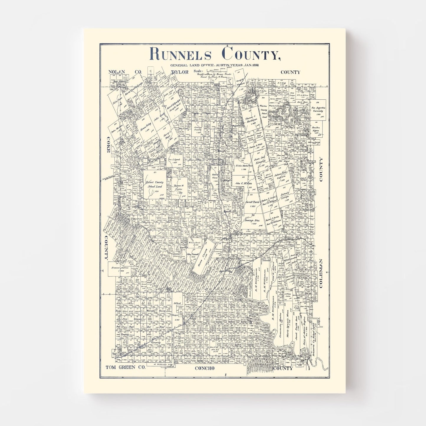 Vintage Map of Runnels County, Texas, 1898