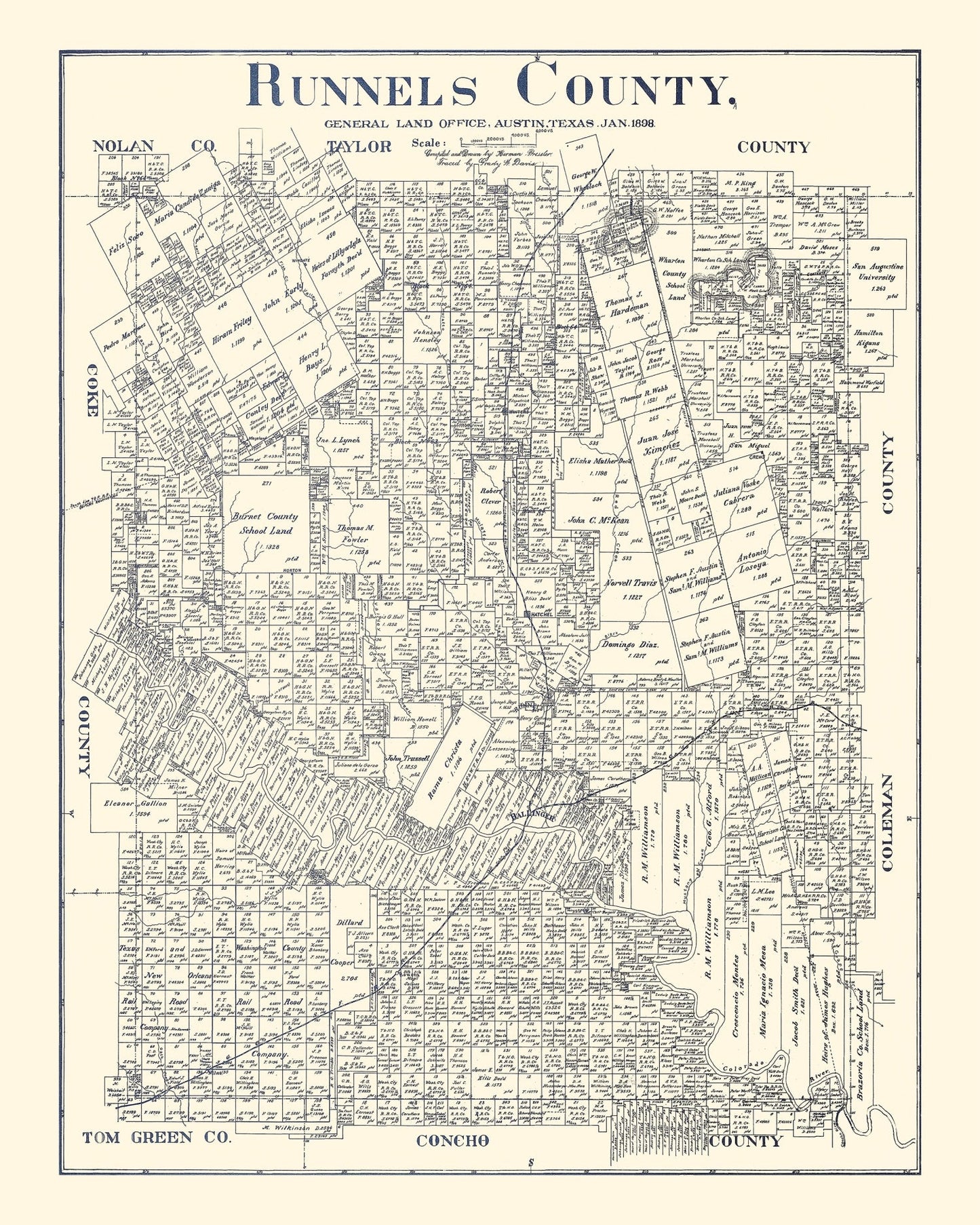 Vintage Map of Runnels County, Texas, 1898
