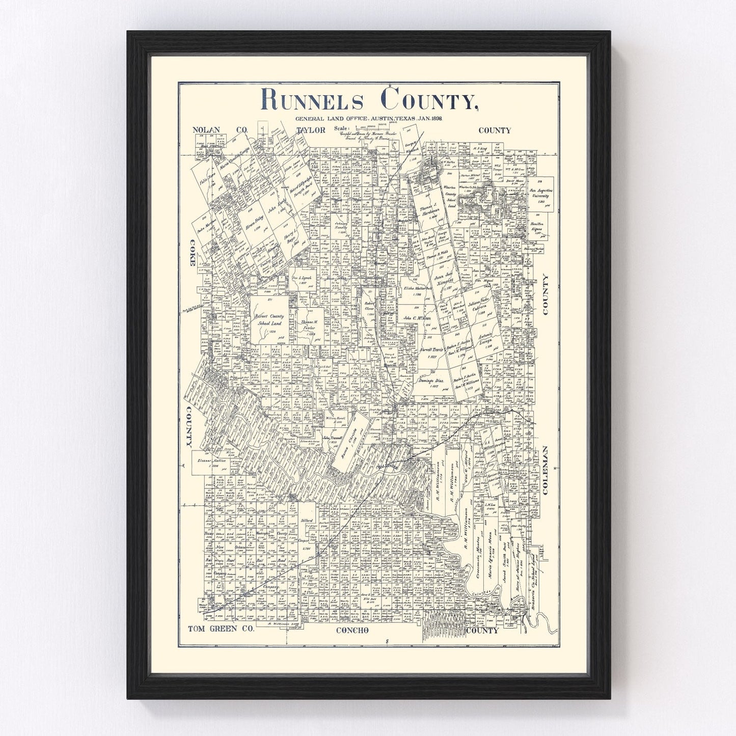 Vintage map of Runnels County, Texas, 1898