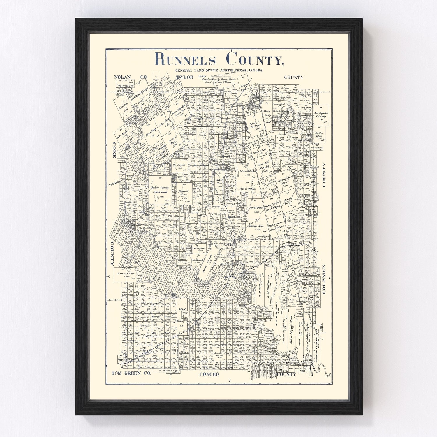 Vintage map of Runnels County, Texas, 1898