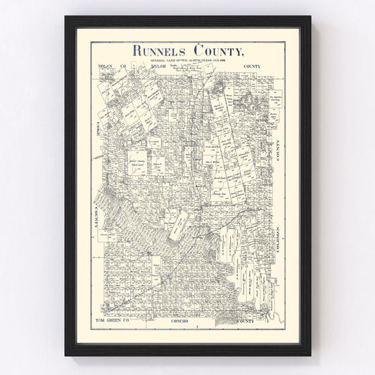 Vintage map of Runnels County, Texas, 1898