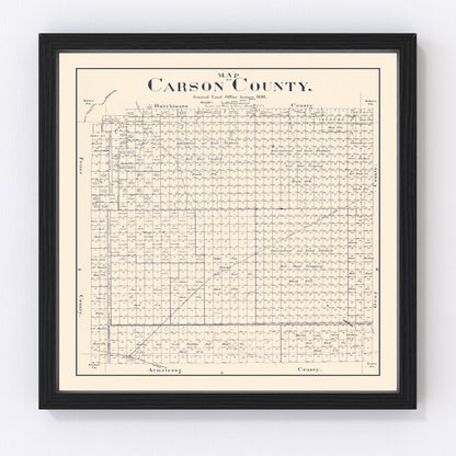 Vintage map of Carson County, Texas, 1898, restored vintage wall art print