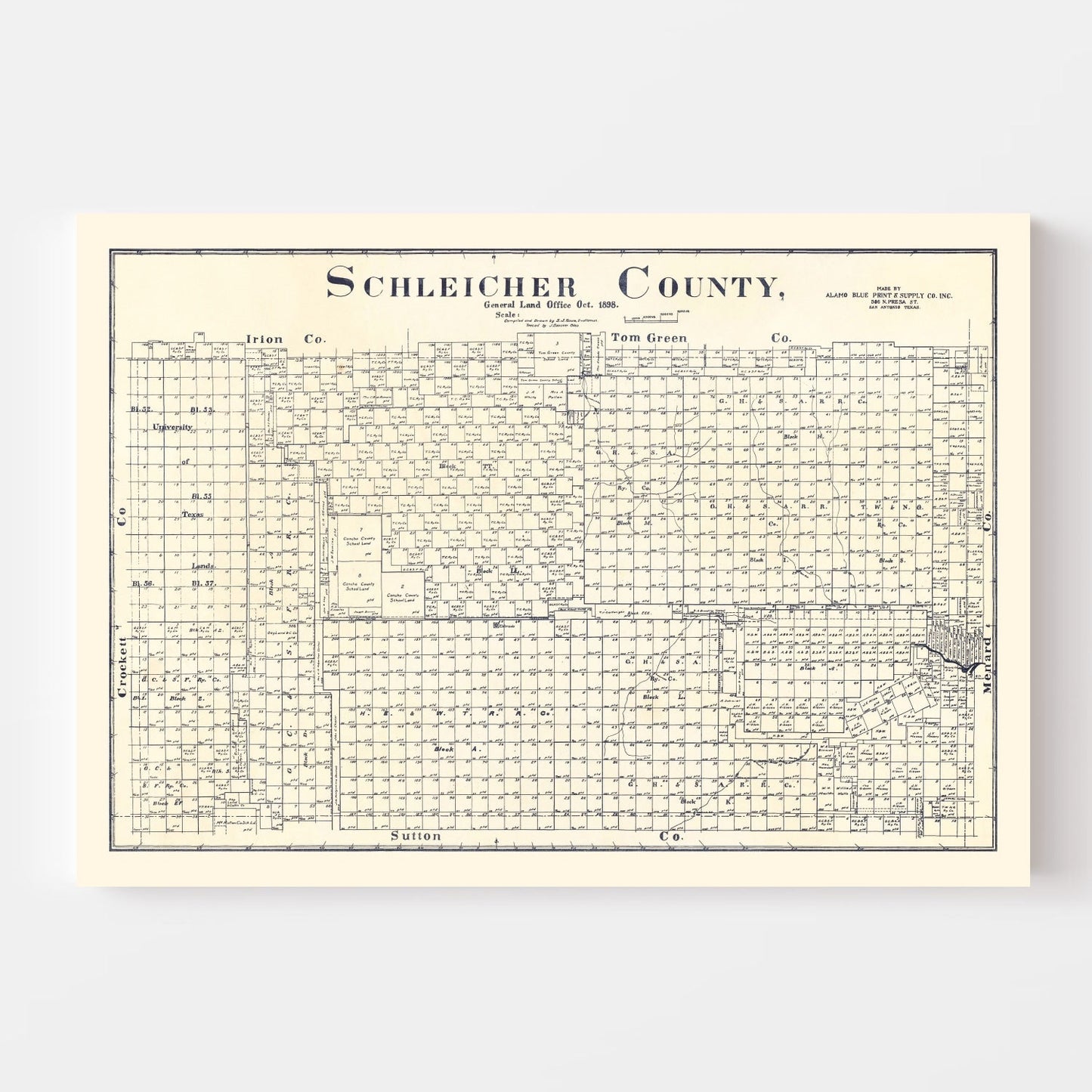 Vintage Map of Schleicher County, Texas, 1898
