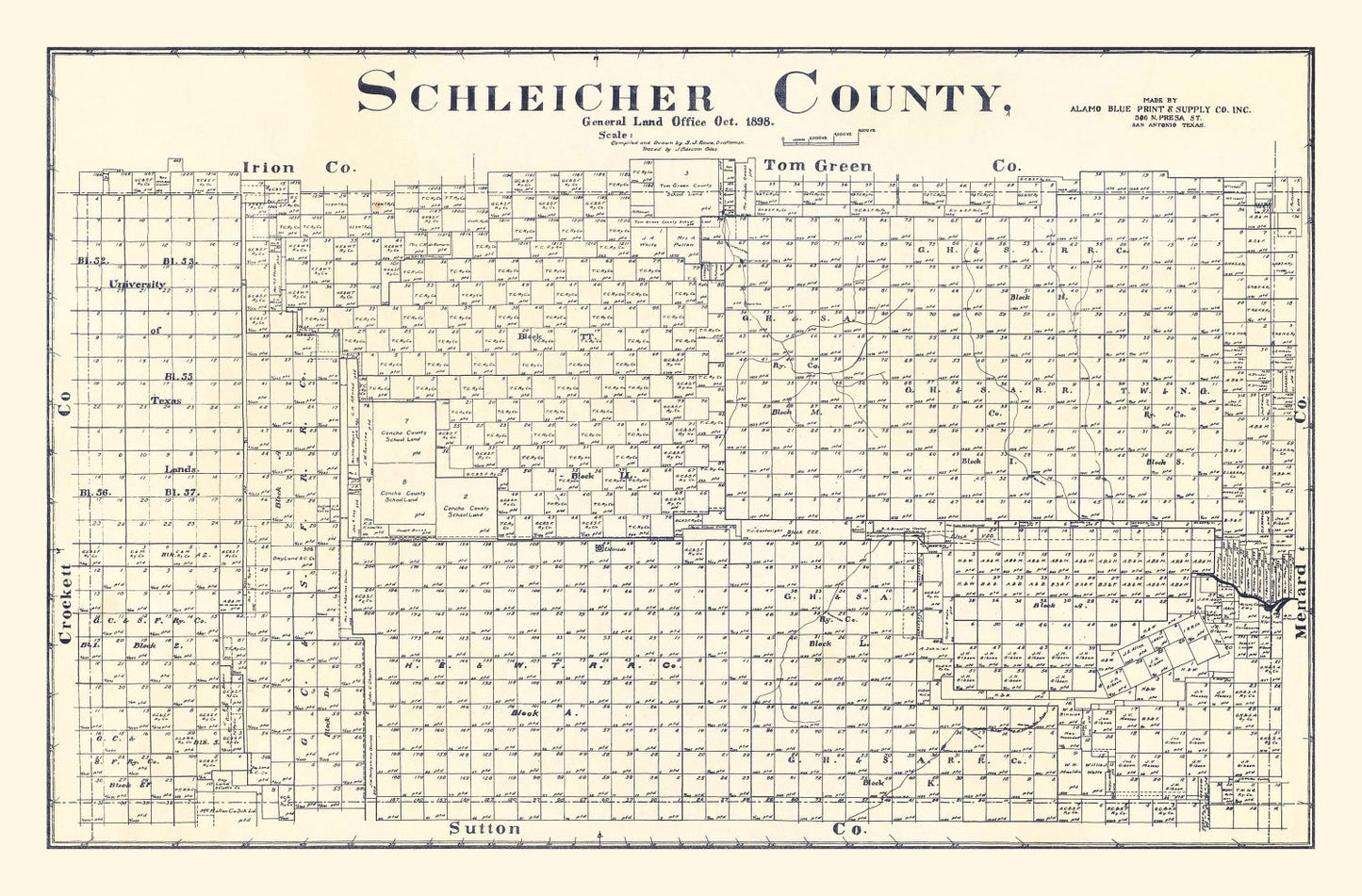 Vintage Map of Schleicher County, Texas, 1898
