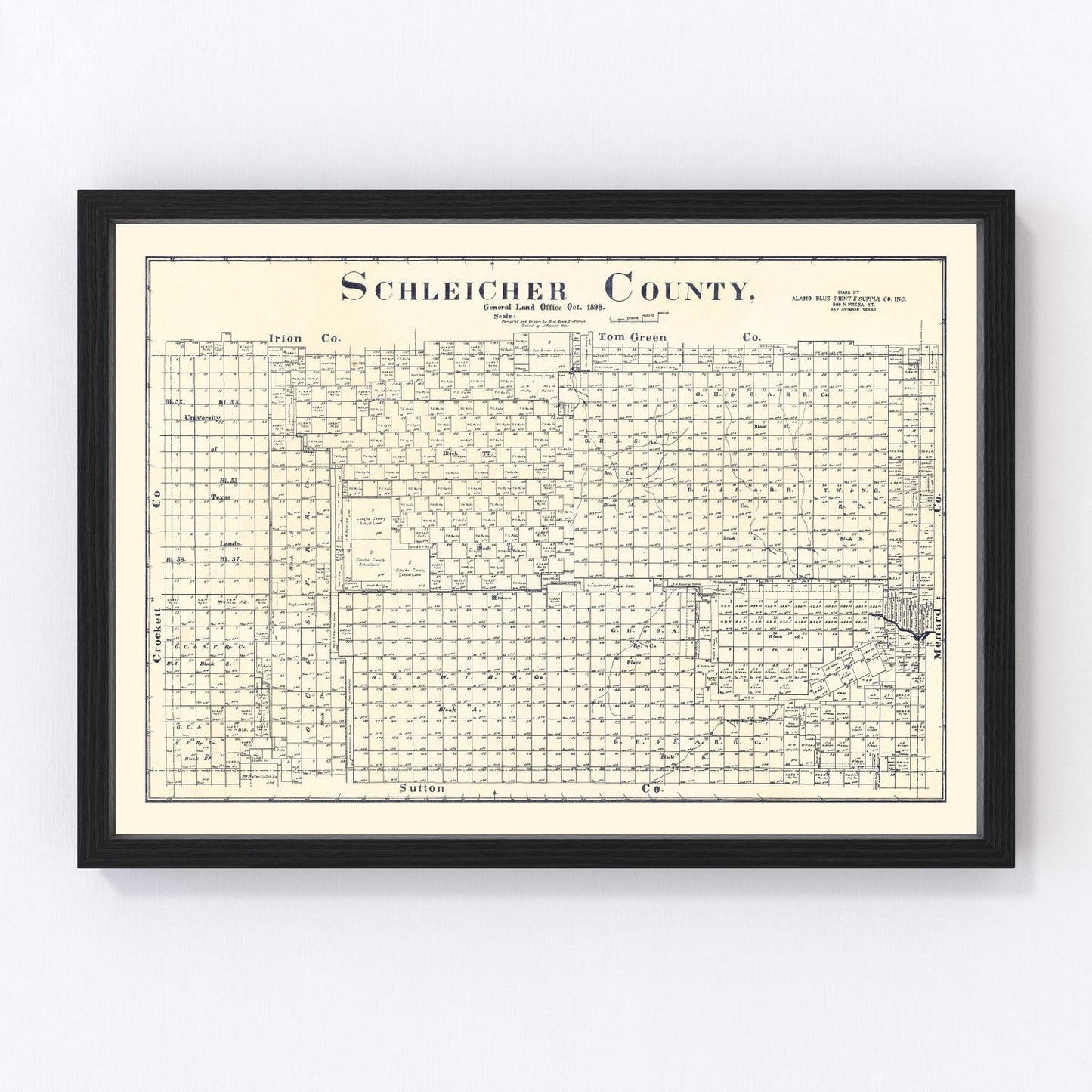 vintage map of Schleicher County, Texas, 1898
