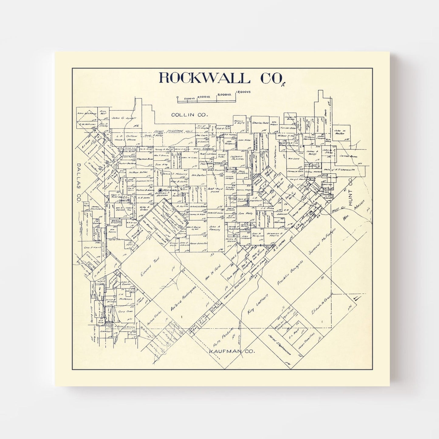 Vintage Map of Rockwall County, Texas, 1890
