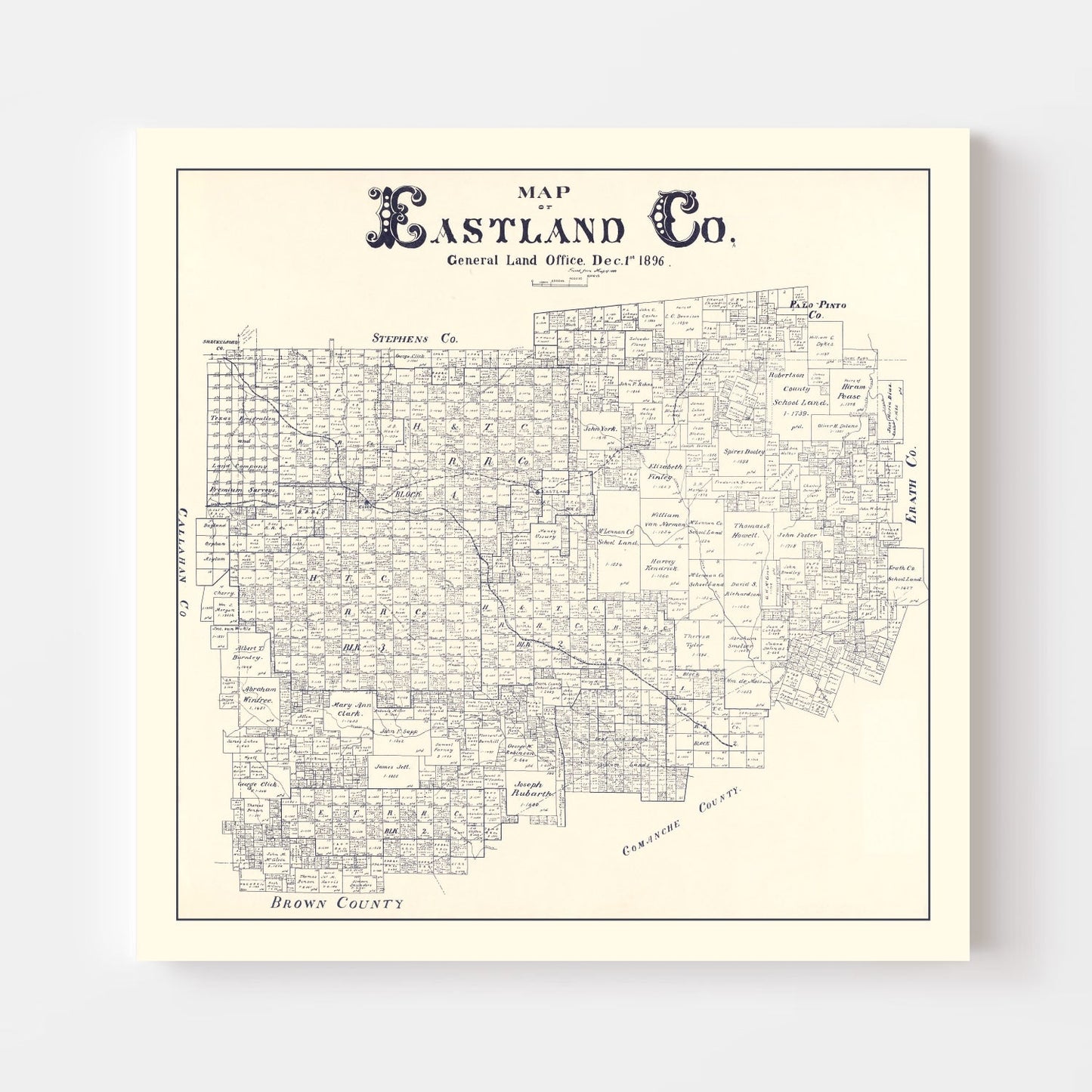 Vintage Map of Eastland County, Texas, 1896