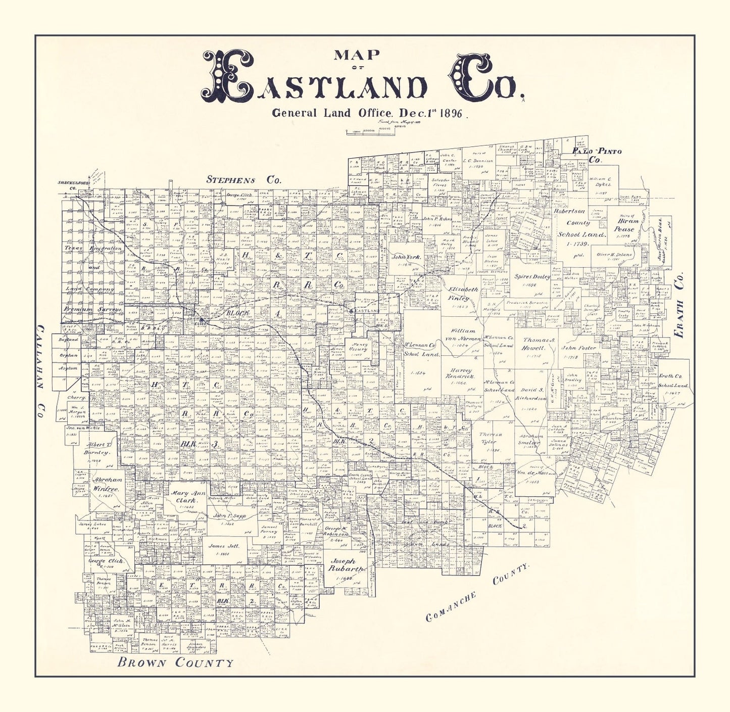Vintage Map of Eastland County, Texas, 1896