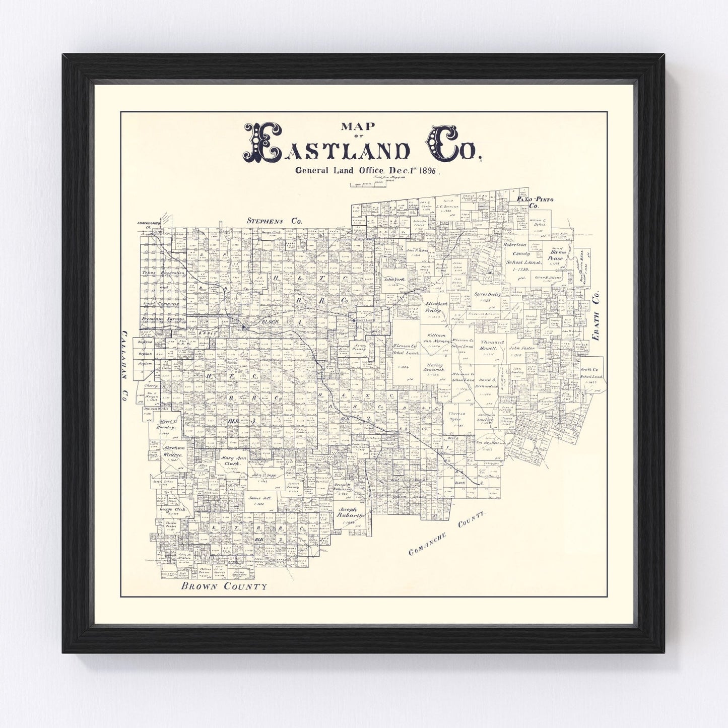 Vintage map of Eastland County, Texas, 1896