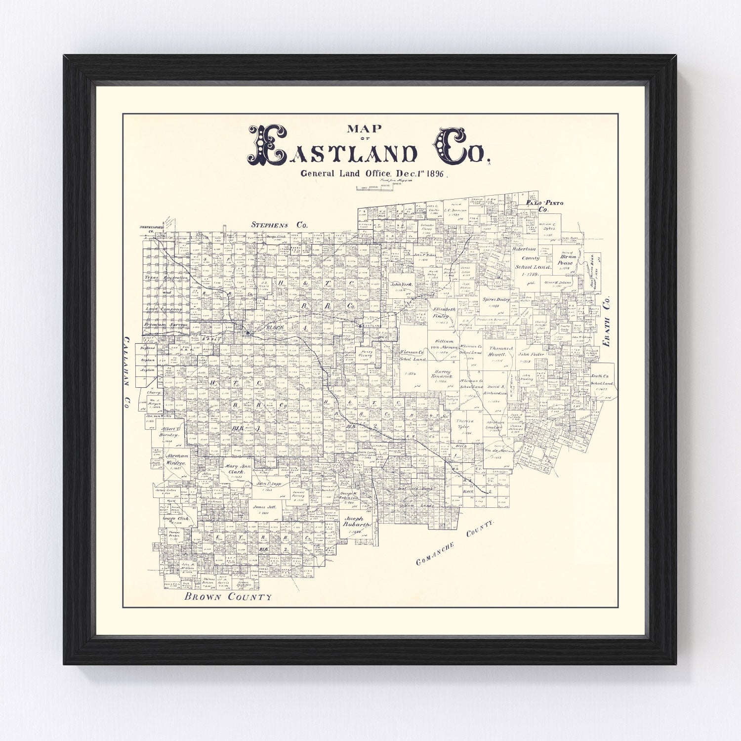 Vintage map of Eastland County, Texas, 1896