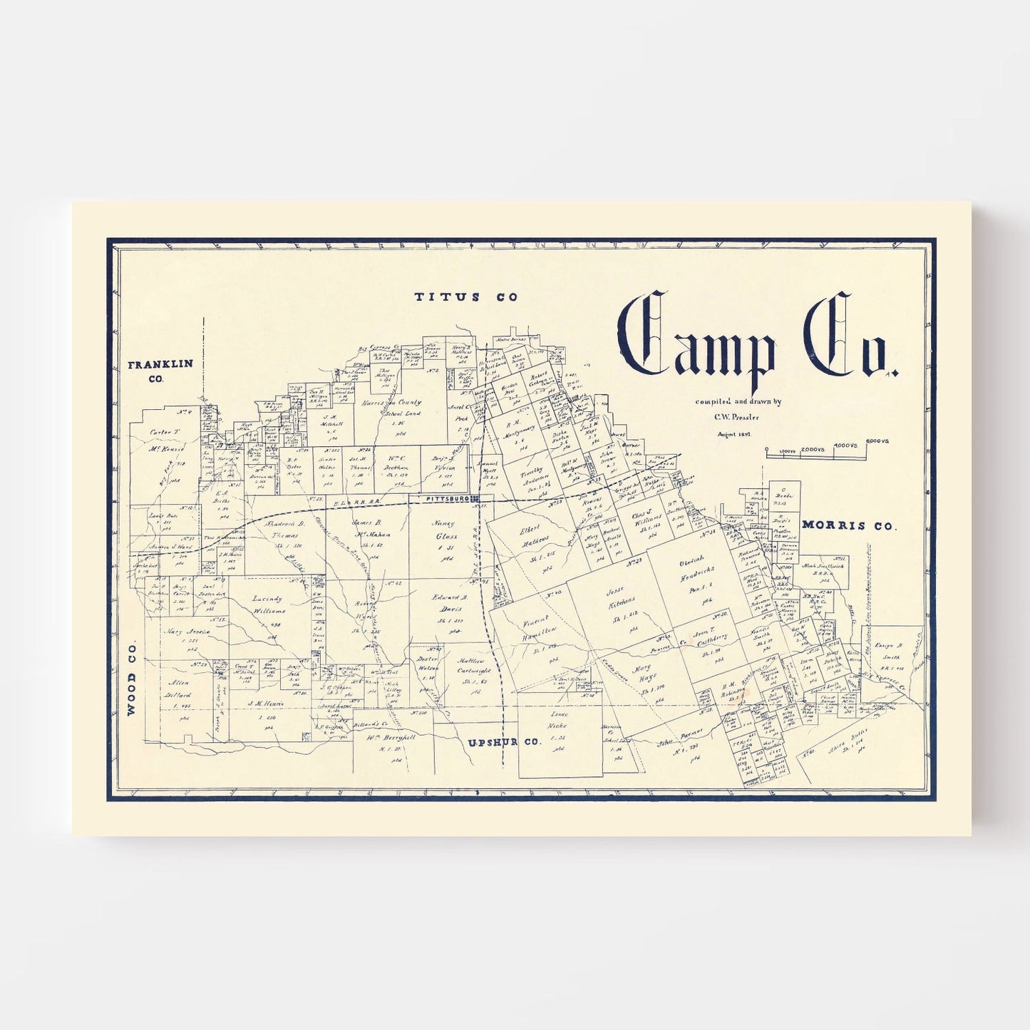 Vintage Map of Camp County, Texas, 1897 | Wall Art