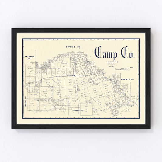 Vintage map of Camp County, Texas, 1897, digitally restored antique cartographic print