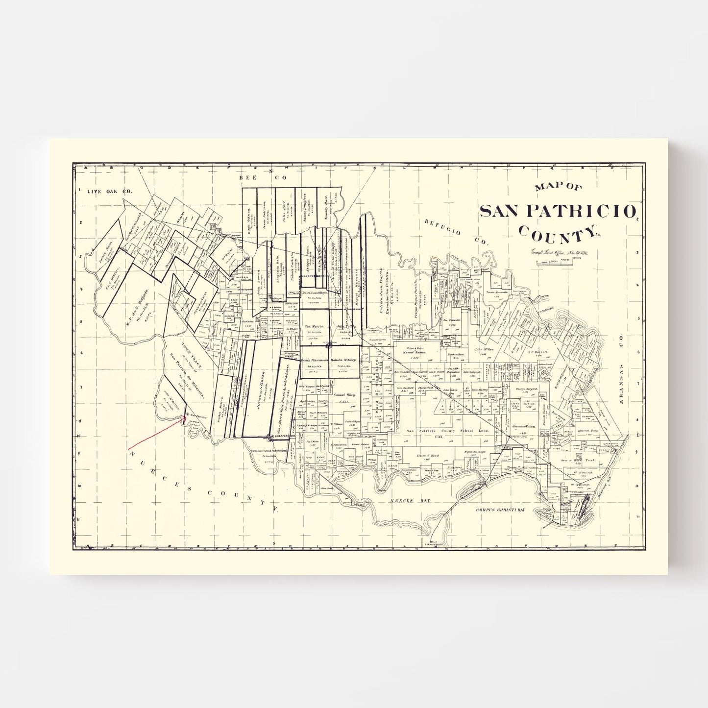 Vintage Map of San Patricio County, Texas, 1896