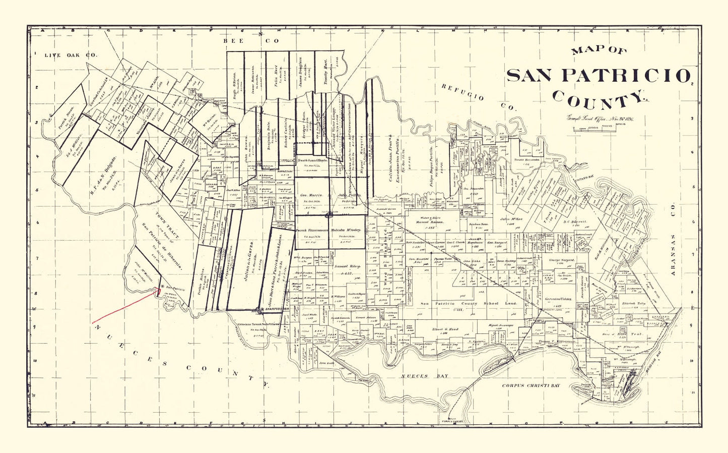Vintage Map of San Patricio County, Texas, 1896