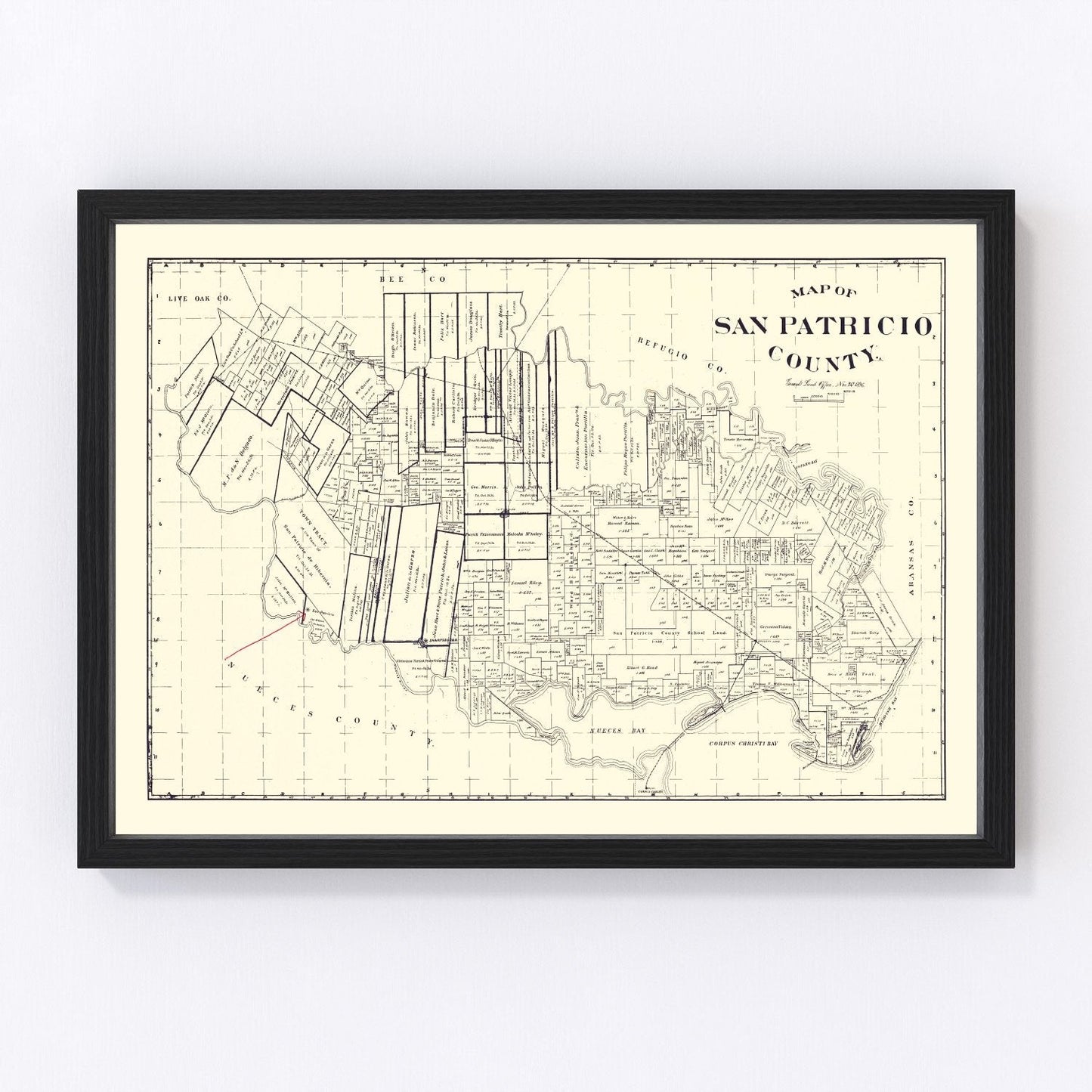 Vintage map of San Patricio County, Texas, 1896