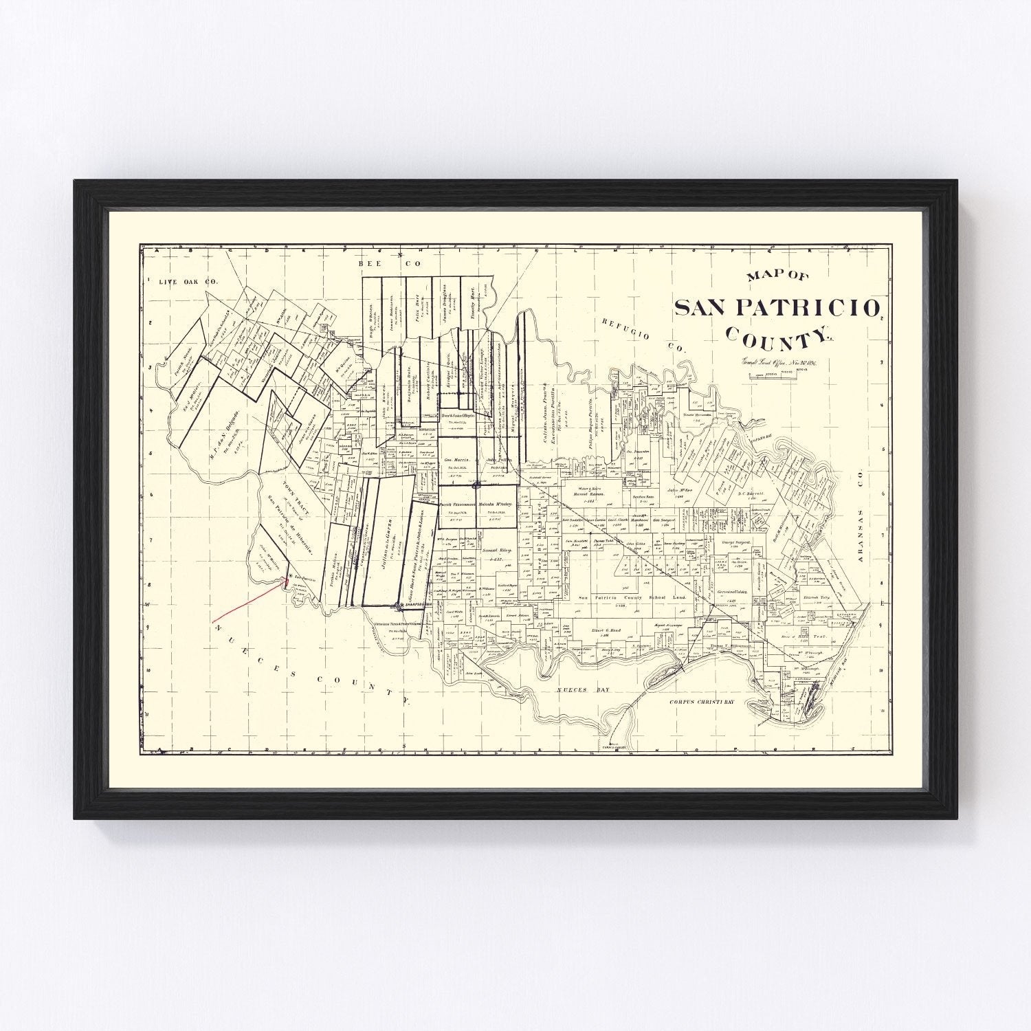Vintage map of San Patricio County, Texas, 1896