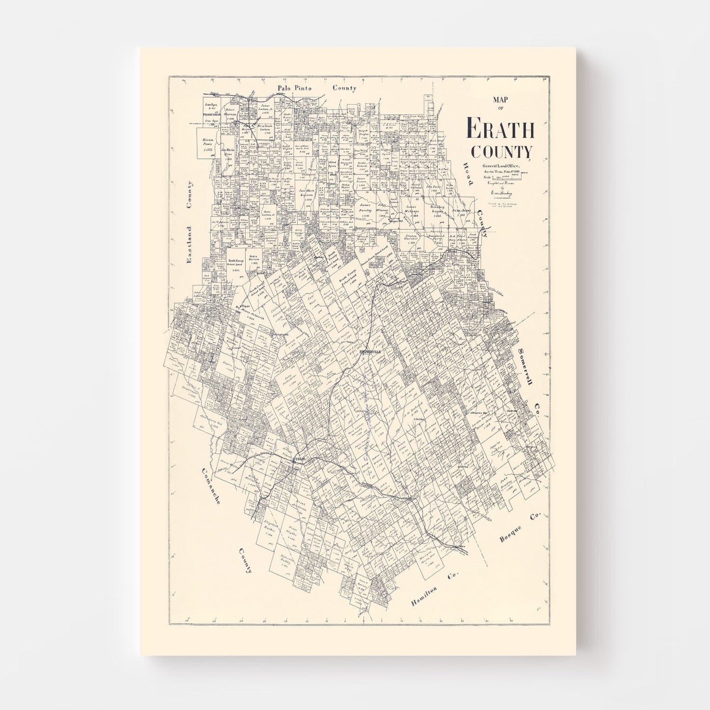 Vintage Map of Erath County, Texas, 1896