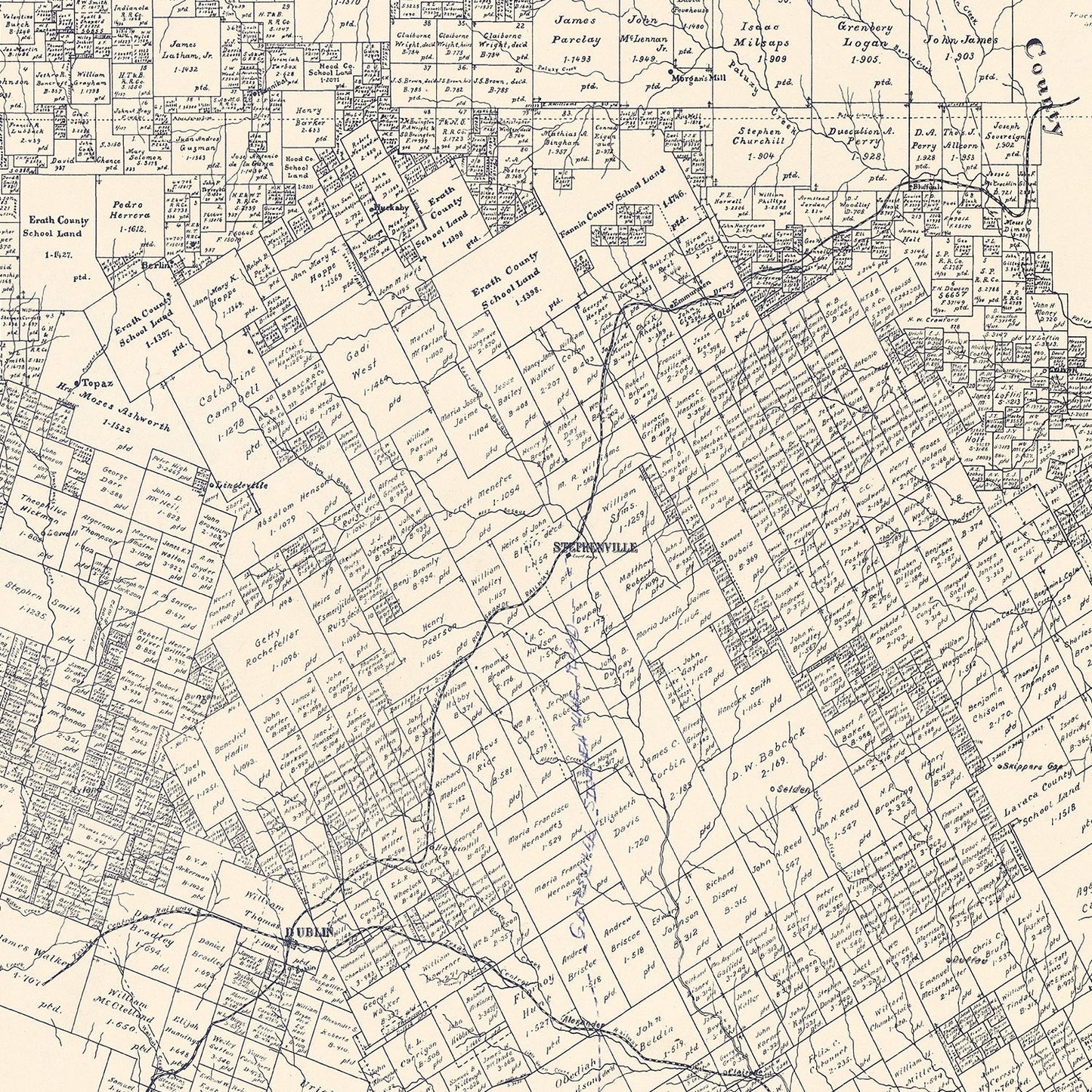 Vintage Map of Erath County, Texas, 1896