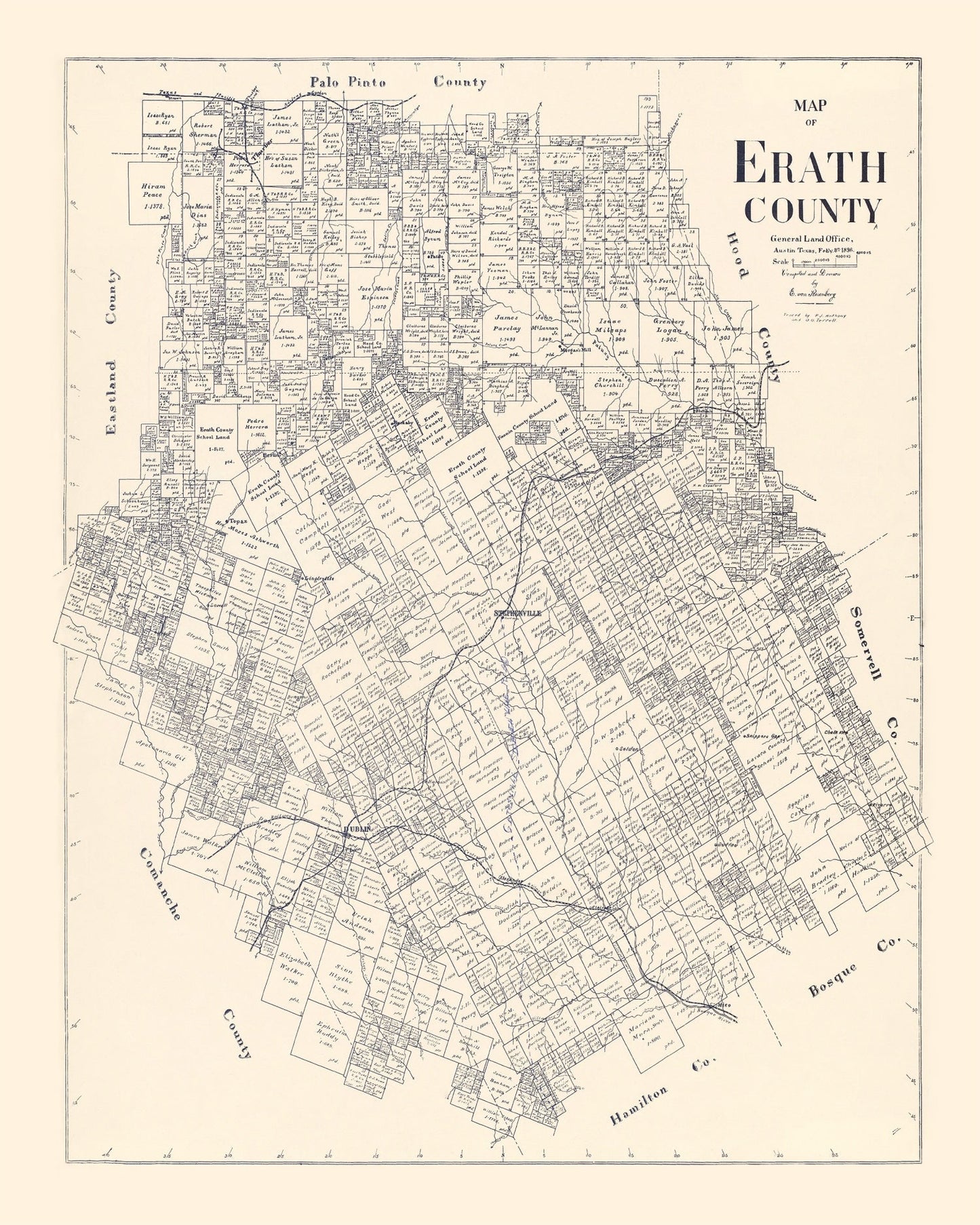Vintage Map of Erath County, Texas, 1896