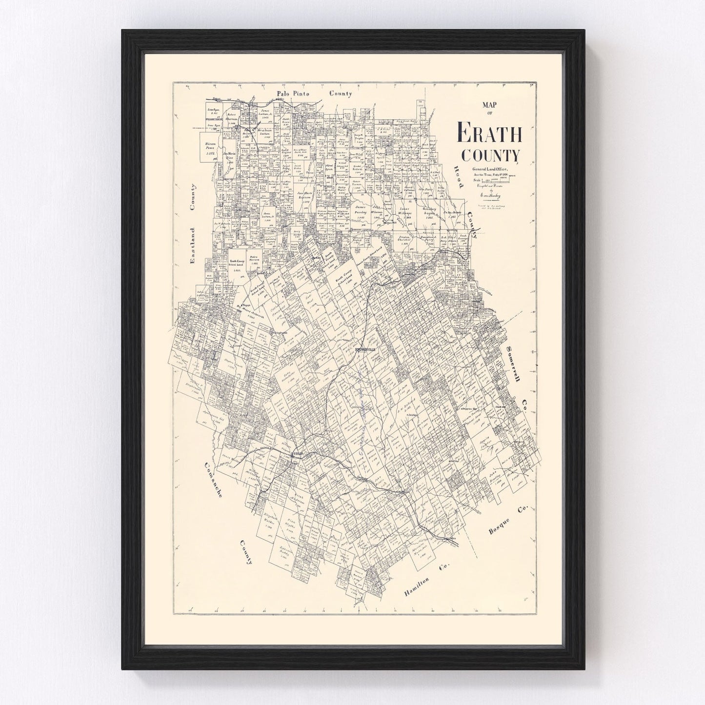 Vintage map of Erath County, Texas, 1896