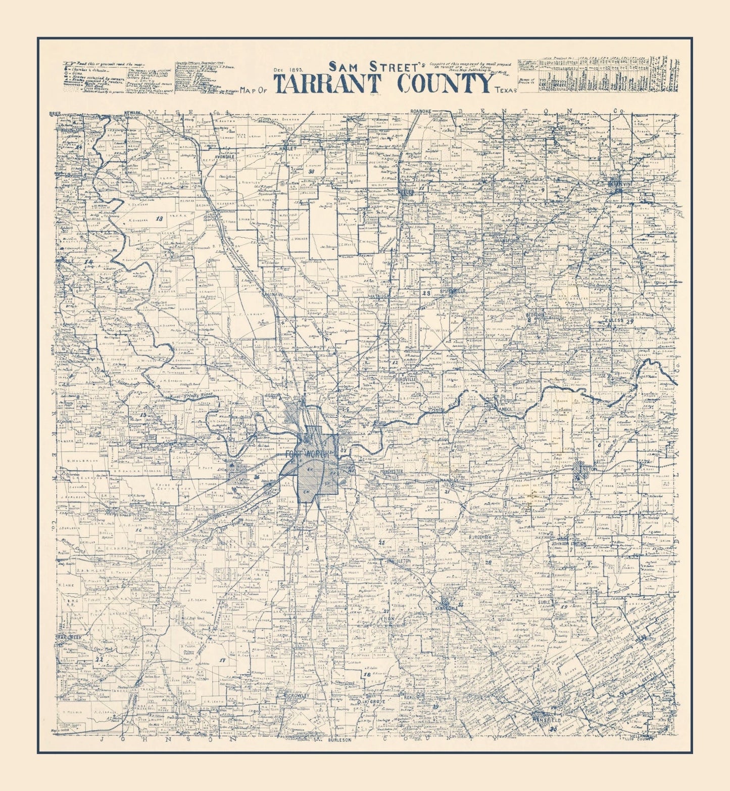 Vintage Map of Tarrant County, Texas, 1895