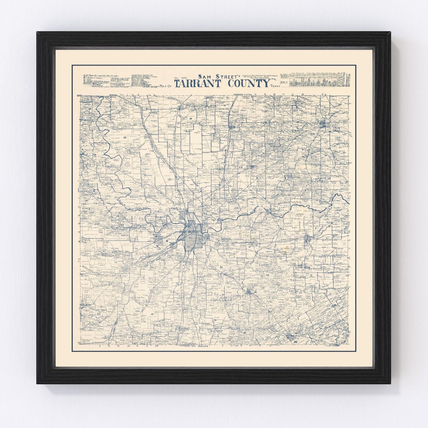 vintage map of Tarrant County, Texas, 1895