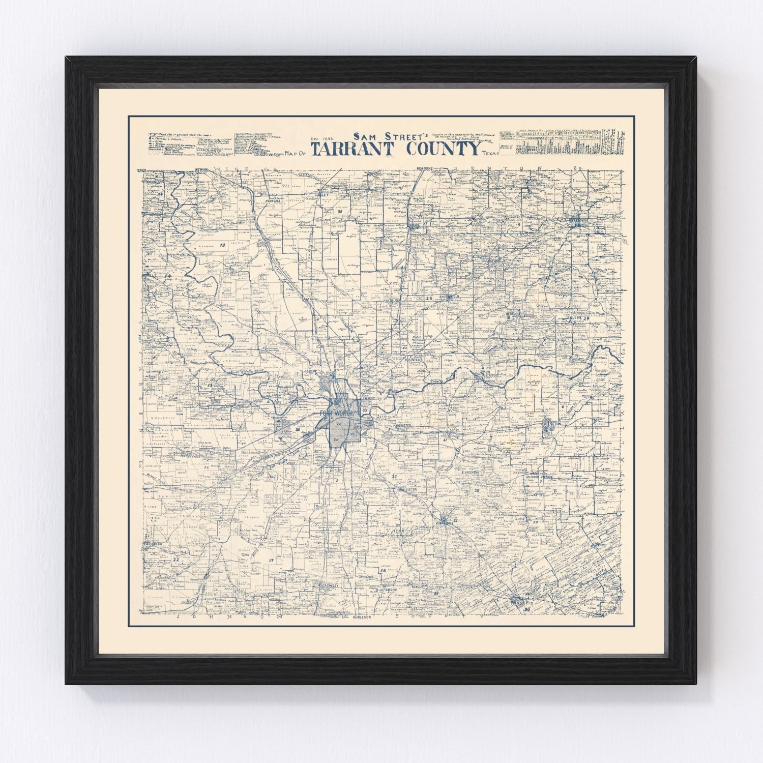 vintage map of Tarrant County, Texas, 1895