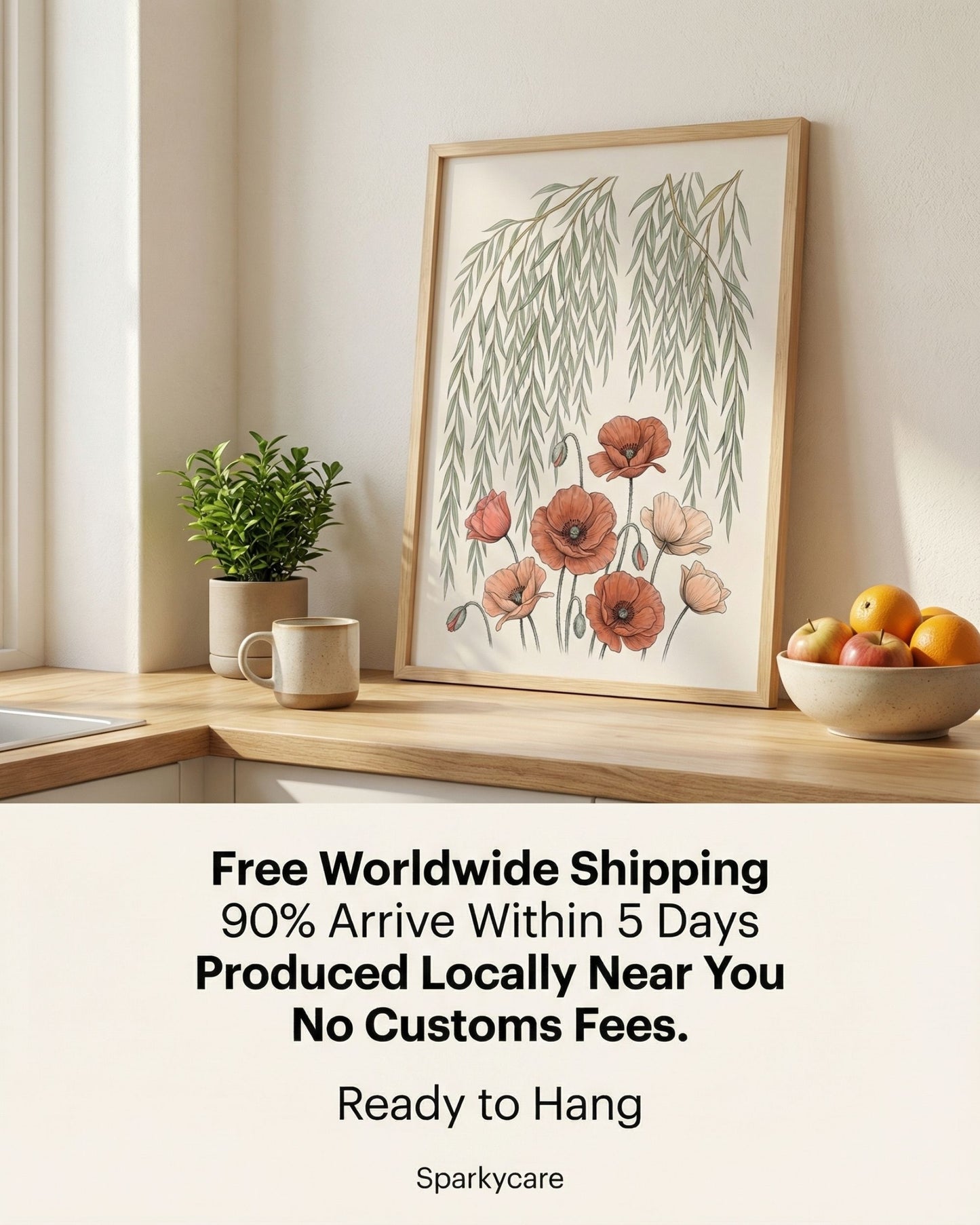 Willow Tree and Poppy Botanical 9th Anniversary Wall Art