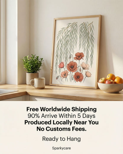Willow Tree and Poppy Botanical 9th Anniversary Wall Art