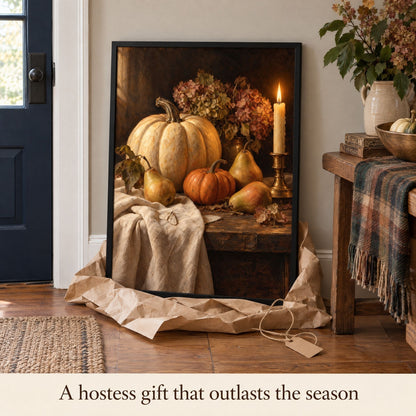 Moody Still Life Wall Art, Autumn Harvest Table Print
