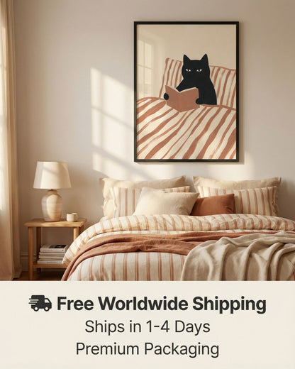 Cat Reading Poster - Framed Wall Art That Gets Cat Lovers and Book Lovers - 20x25 cm / 8x10″ - White frame / Ready-to-hang - Sparkycare