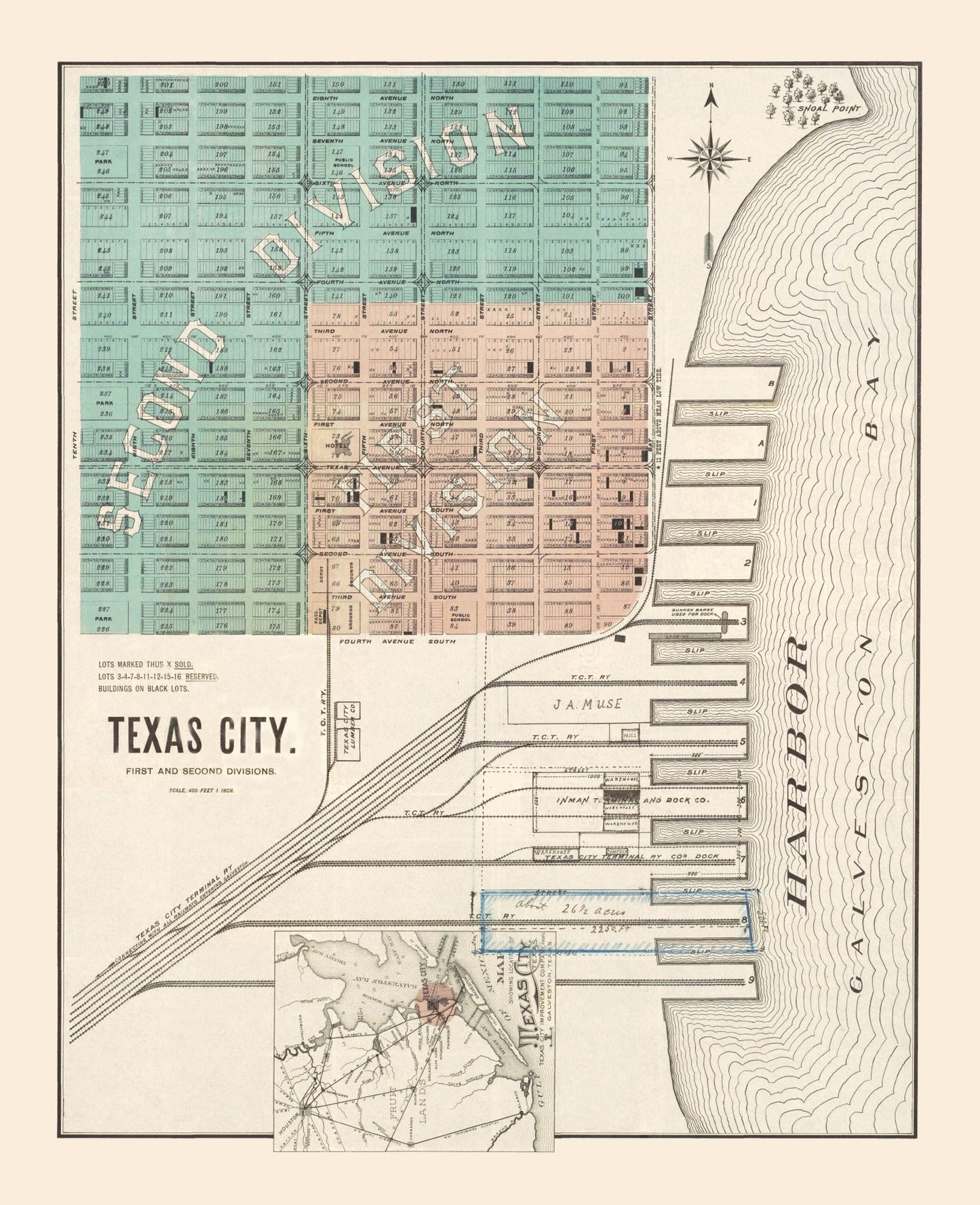 Vintage Map of Texas City, Texas, 1893