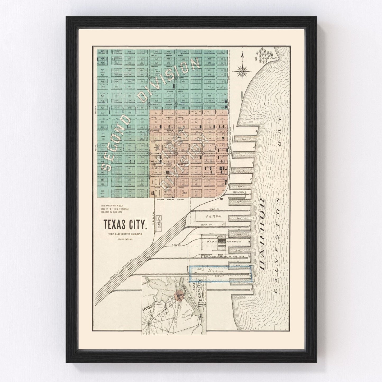 vintage map of Texas City, Texas, 1893