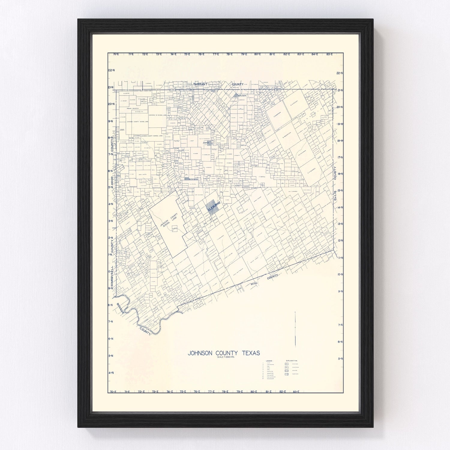 Vintage map of Johnson County, Texas, 1899