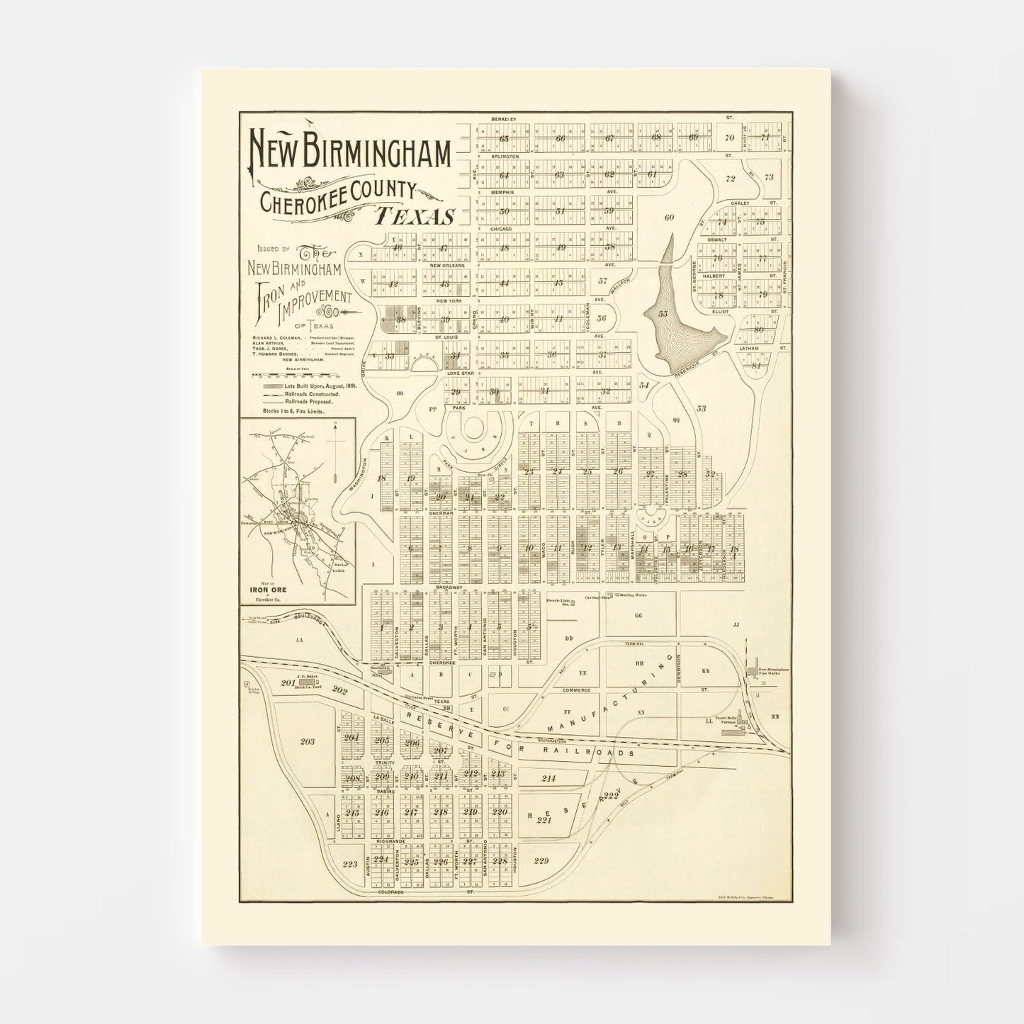 Vintage Map of New Birmingham, Texas, 1891