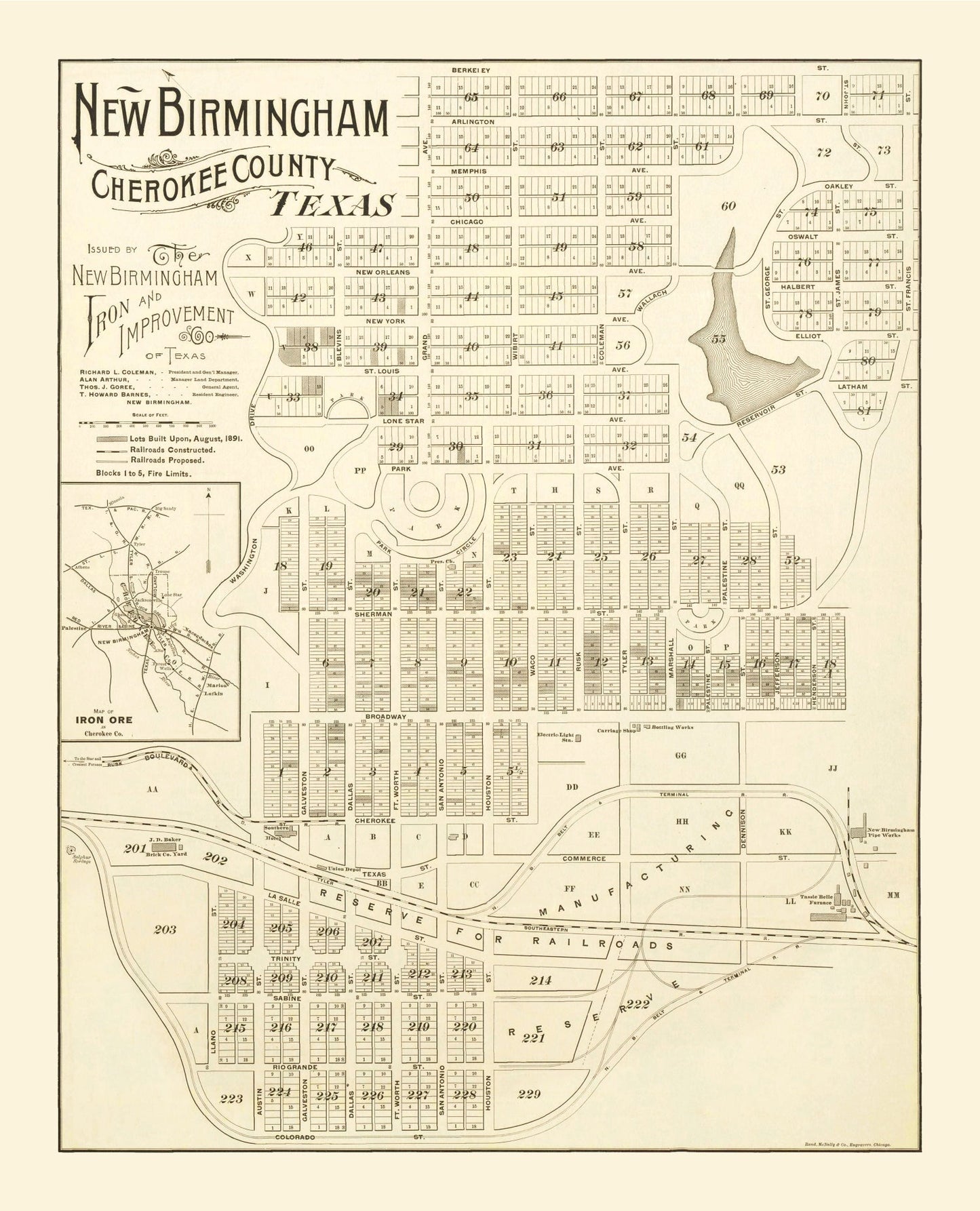 Vintage Map of New Birmingham, Texas, 1891