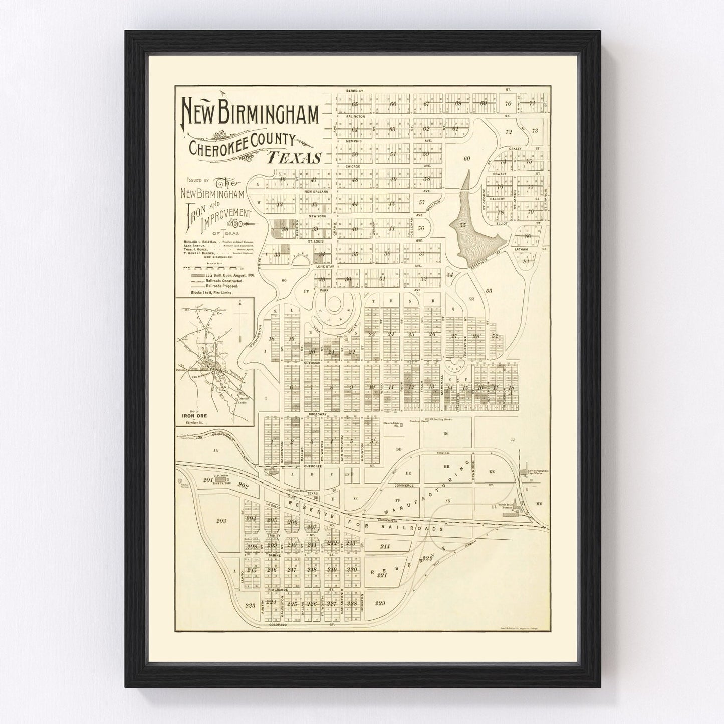 Vintage map of New Birmingham, Texas, 1891