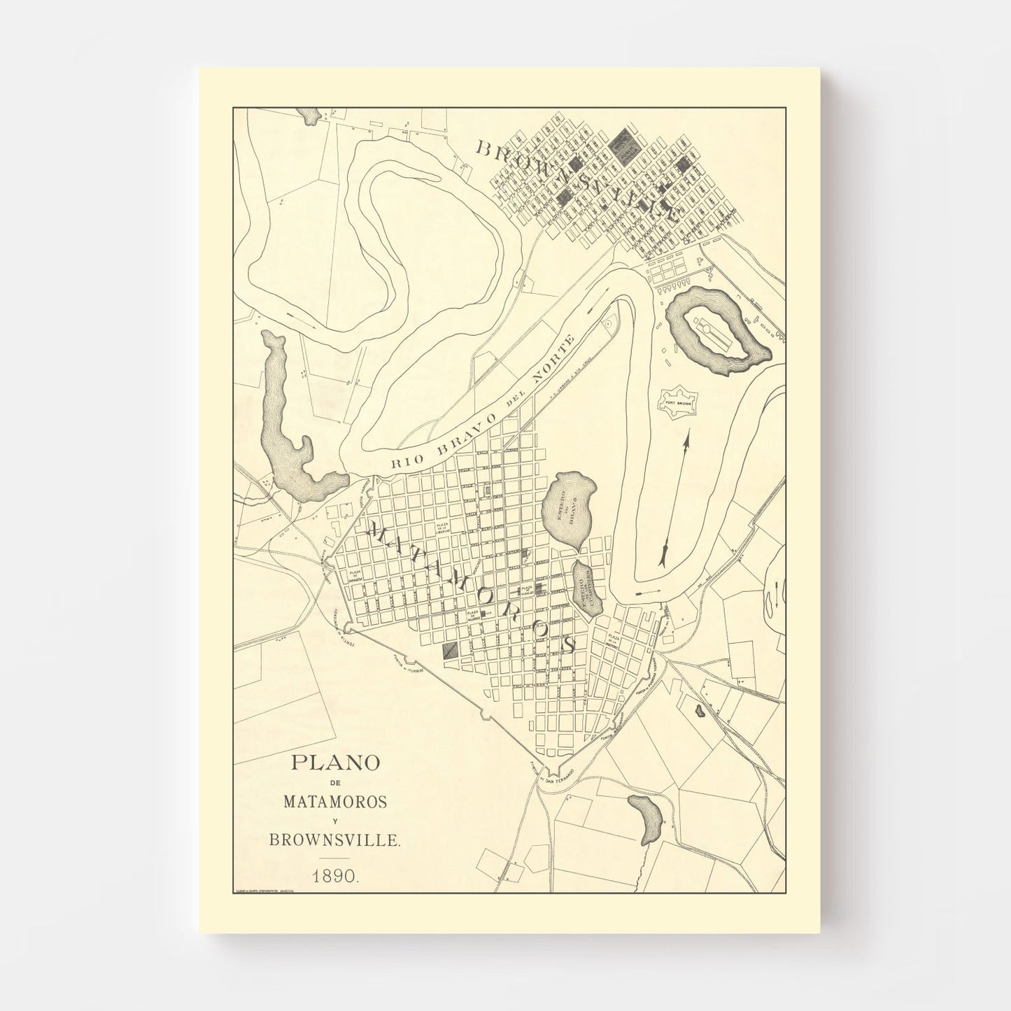 Vintage Map of Brownsville, Texas, 1890