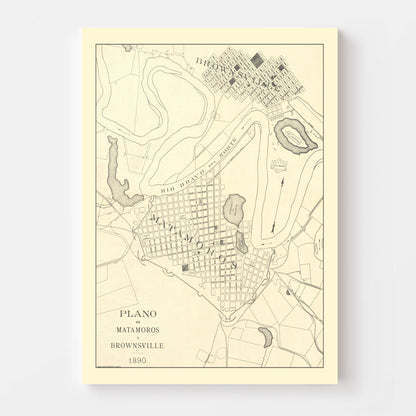 Vintage Map of Brownsville, Texas, 1890