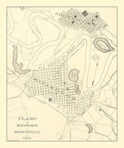 Vintage Map of Brownsville, Texas, 1890