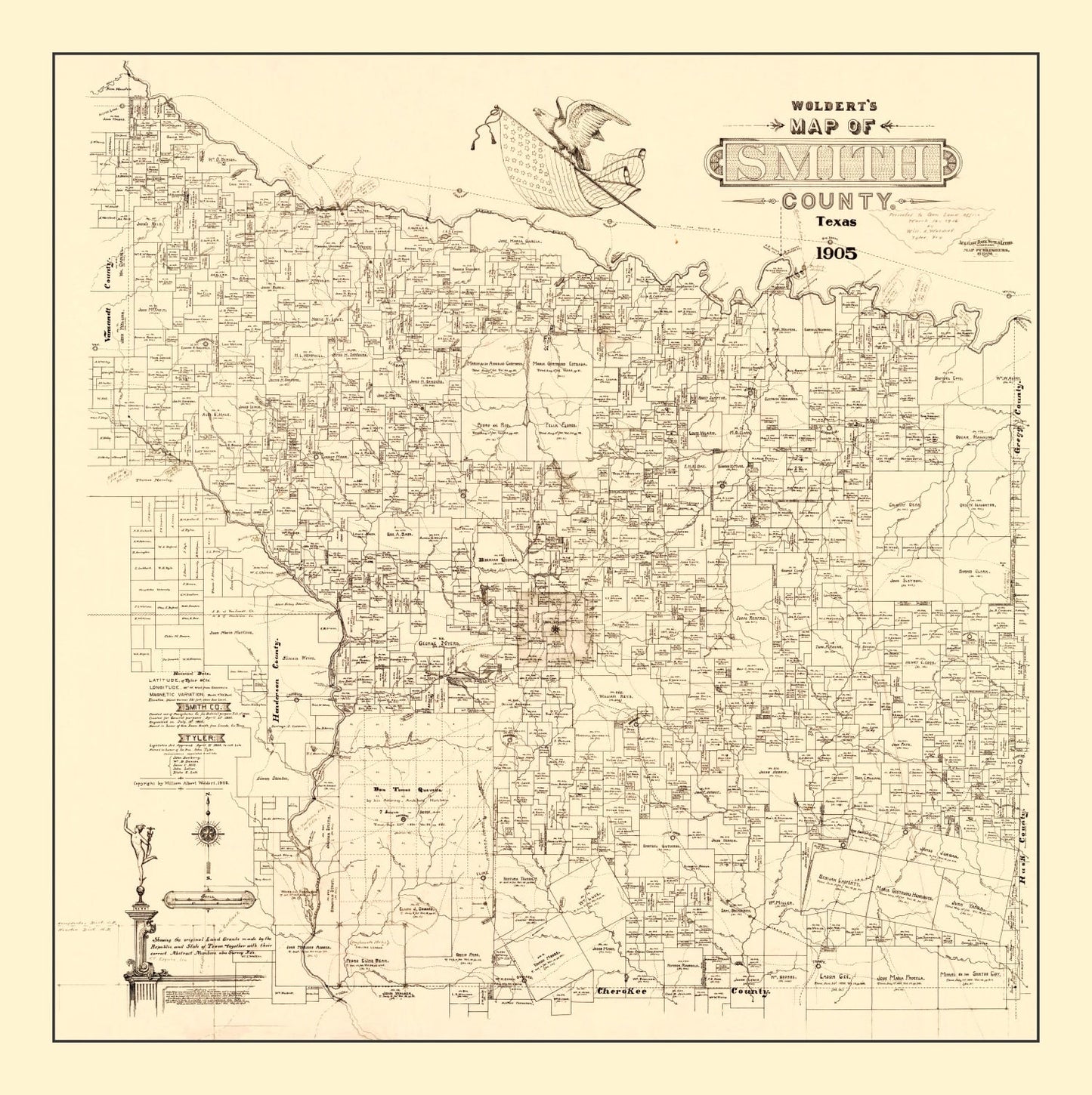 Vintage Map of Smith County, Texas, 1905