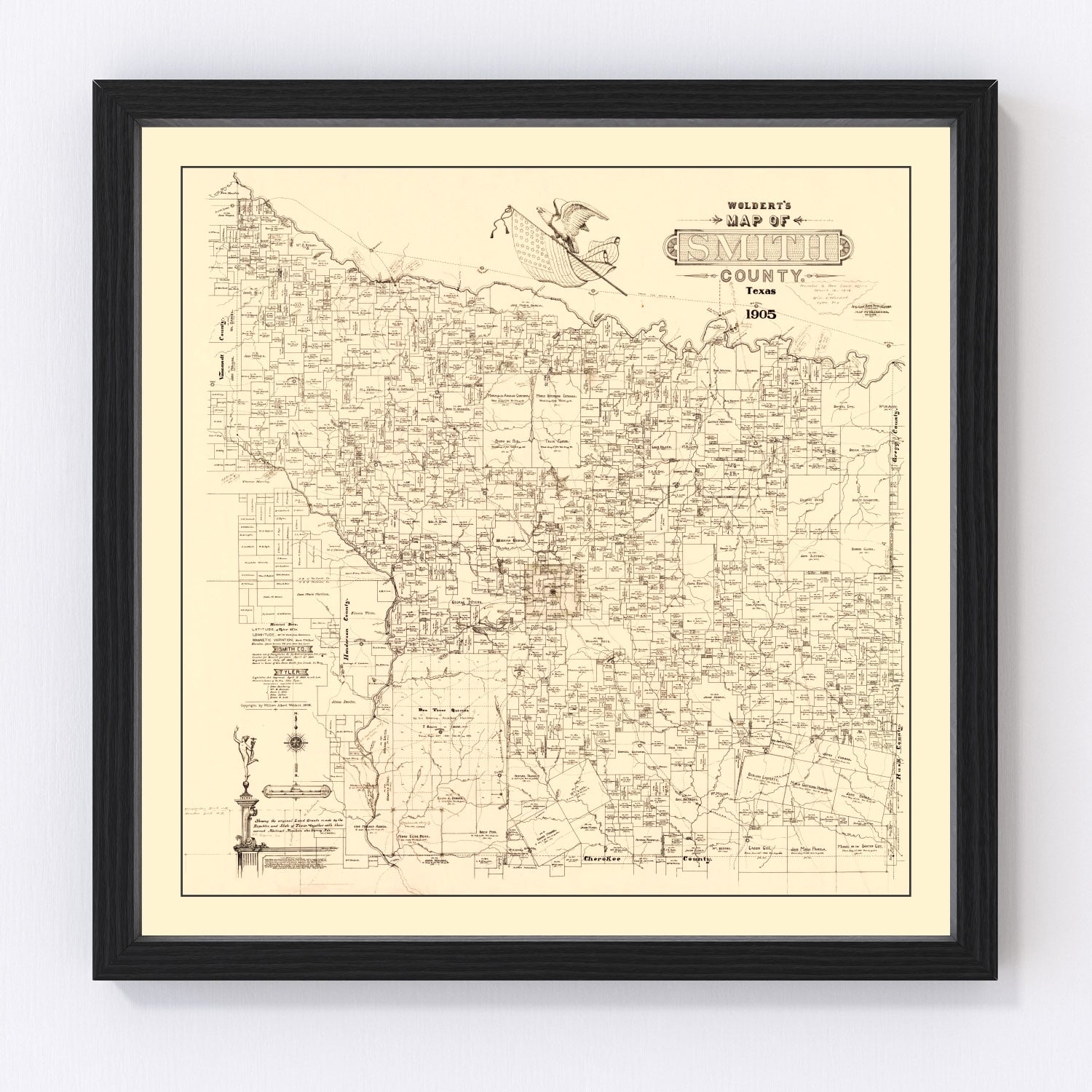 Vintage map of Smith County, Texas, 1905