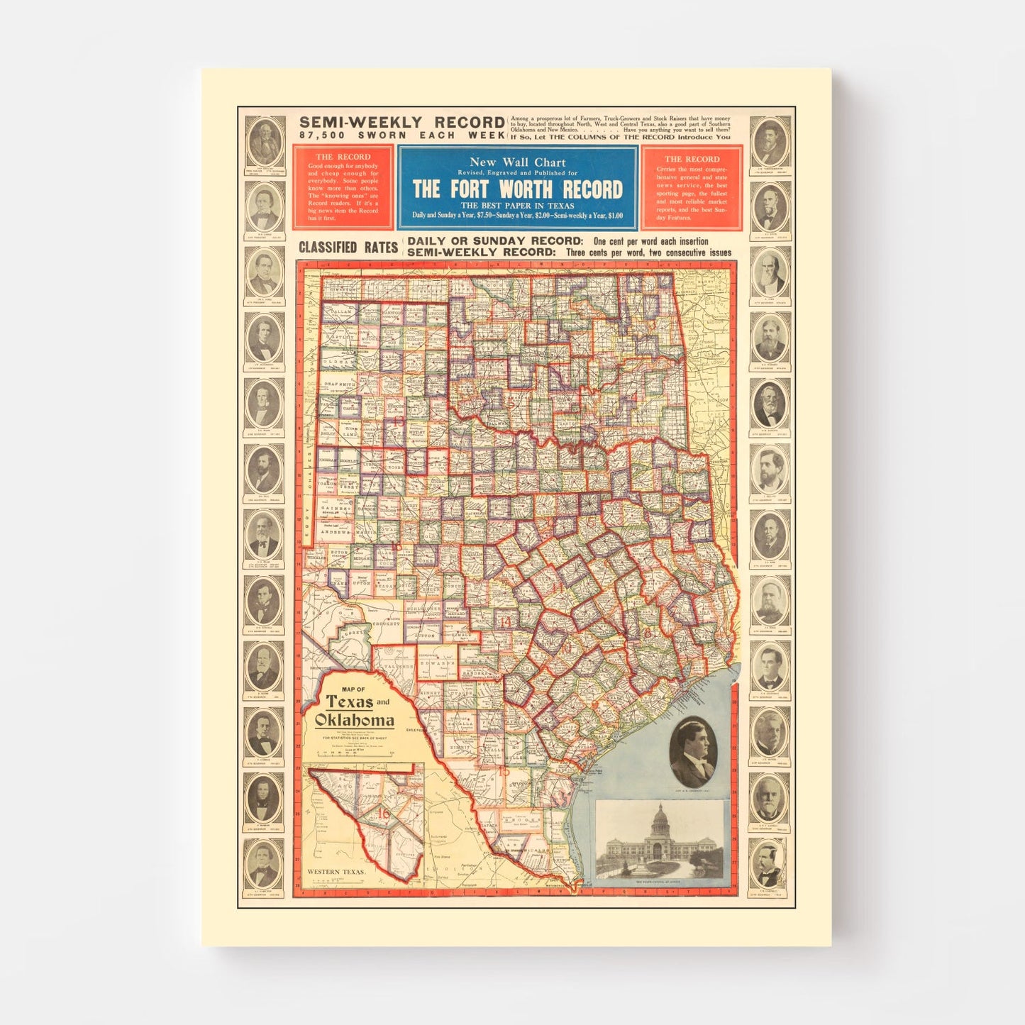 Vintage Map of Texas, 1912